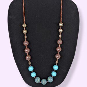 (2/$20) NY Blue & Brown Beaded Necklace